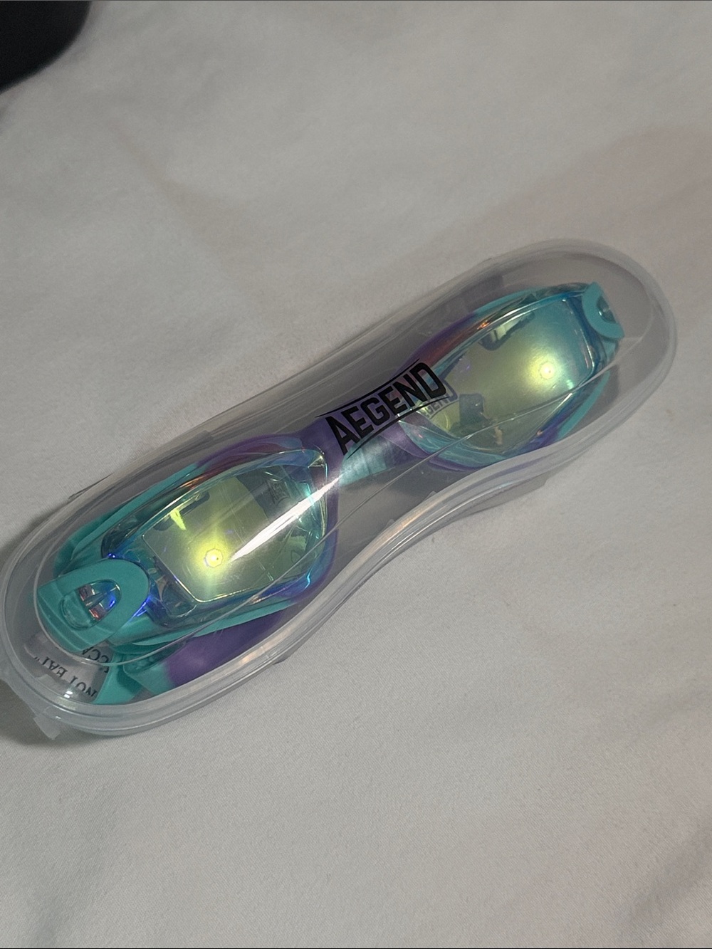 NEW AEGEND Kids Mirrored Swim Goggles in Teal & Purple with Case